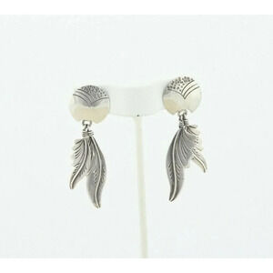 Sterling Silver Southwestern Large Feather Design Earrings Dangle Drop Earrings